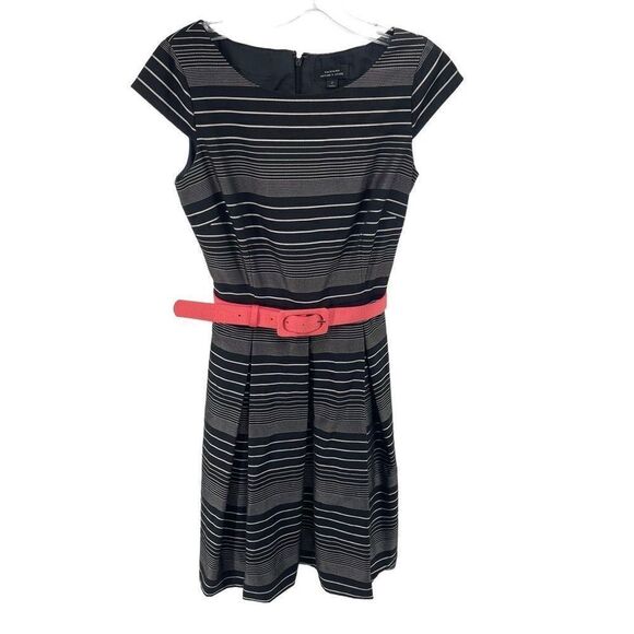 Tahari Dresses & Skirts - Tahari Womens Fit Flare Dress Pleated Belted Dress Lined Round Neck Black 2